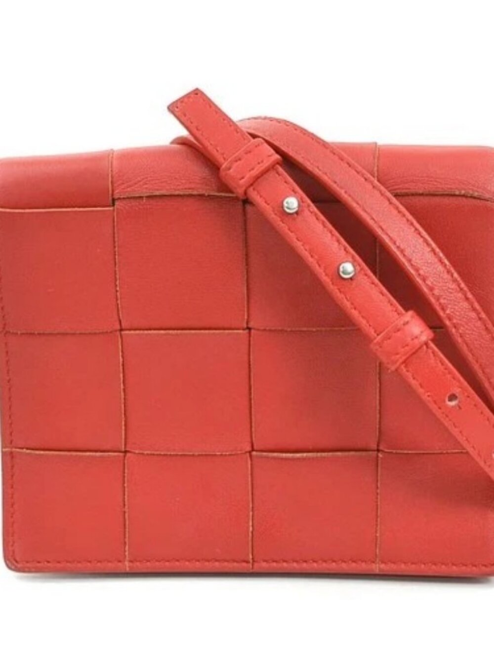 Auth BOTTEGAVENETA Maxi Intrecciato Shoulder Bag Red Leather - h31423g